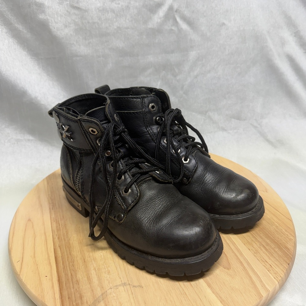 XELEMENT Black Leather Side Zip Biker Boots 6.5M